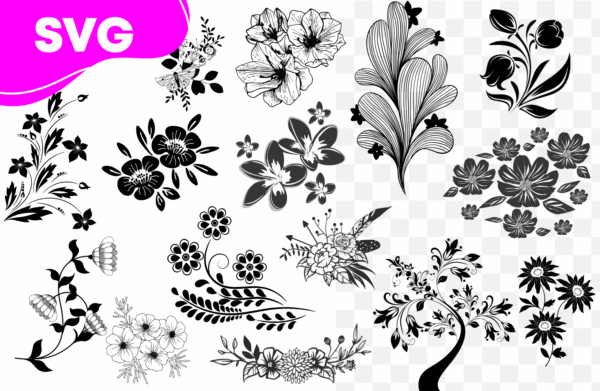High Quality Black Flowers SVG Transparent